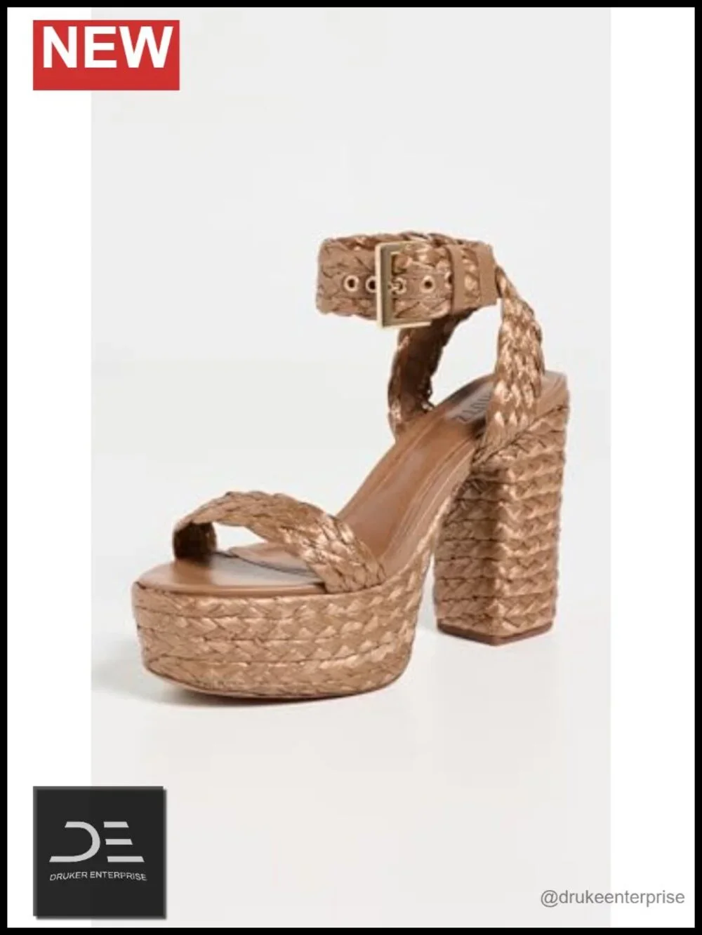 Buckle Strap Raffia Platform Heeled Sandals, Cushioned Footbed, 4.5